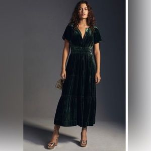 Anthropologie Somerset Maxi dress emerald green velvet